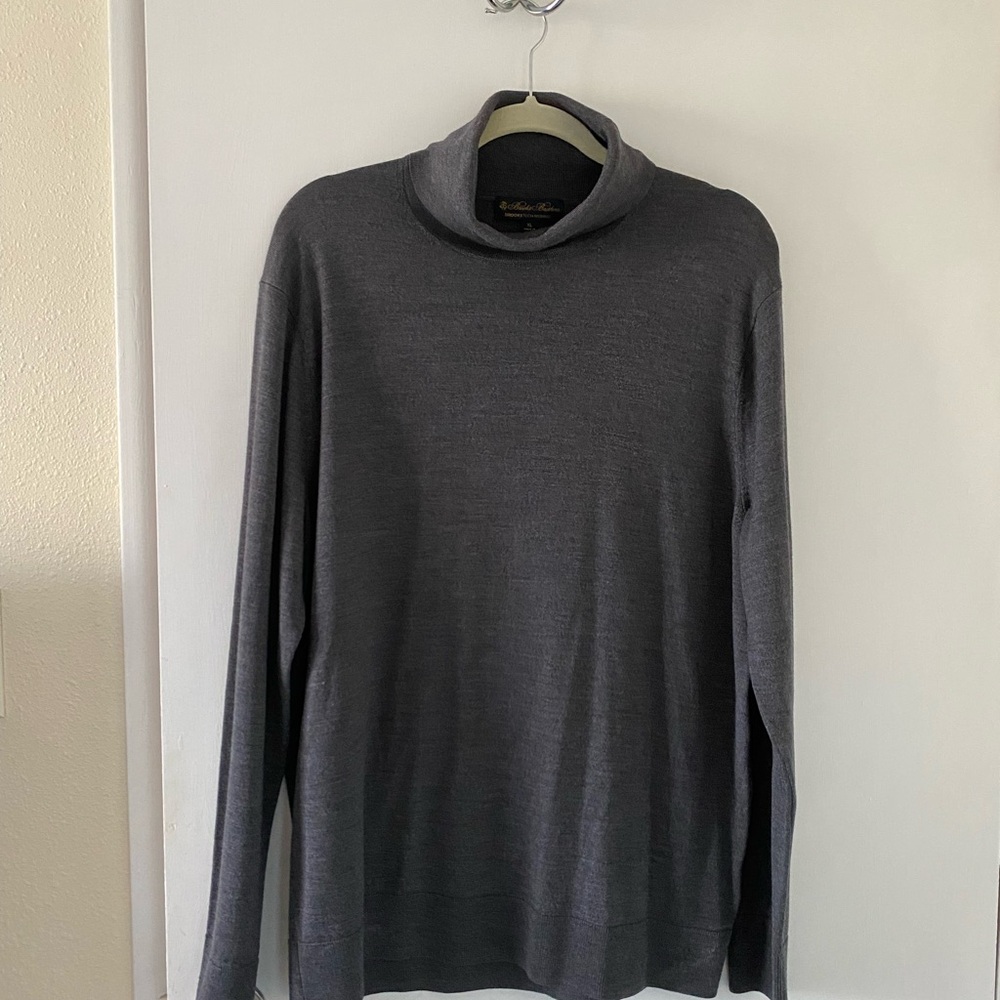 Brooks Brothers Merino Sweater Brookstech Charcoal Gray Wool Turtleneck size XL